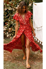 Maxi Dress, Sundress, Wrap Dress, Red Ruby - Wild Rose Boho