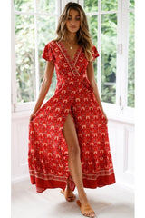 Maxi Dress, Sundress, Wrap Dress, Red Ruby - Wild Rose Boho