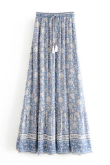 Boho Skirt, Maxi Skirt, Wild Flower Blue Sky - Wild Rose Boho