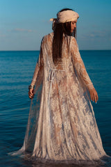 Boho Robe, Lace Gown Robe, Sexy Lingerie Robes, Sofia Robe in White - Wild Rose Boho