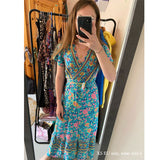 Maxi Dress, Sundress, Wrap Dress, Flower Song in Blue and White - Wild Rose Boho