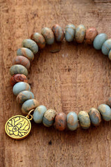 Boho Bracelet, Stretchy Bracelet, 10MM Brown Imperial Japser Lotus - Wild Rose Boho