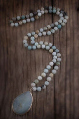 Boho Necklace, RH Rose Quart Amazonite, Oval Blue Pink Natural Stone - Wild Rose Boho