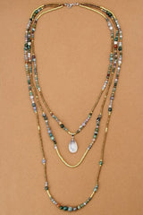 Boho Necklace, 3 Layers, Blue Natural Stone, Teardop Pendant - Wild Rose Boho