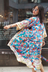 Boho Robe, Kimono Robe, Peony Blue Bird - Wild Rose Boho