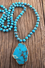 Boho Necklace, RH Turquoise Natural Stone in Blue and Green