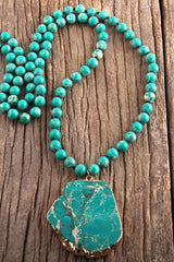 Boho Necklace, RH Turquoise Natural Stone in Blue and Green