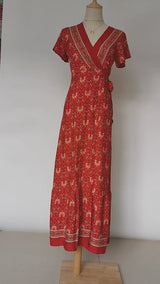 Boho Maxi Dress, Sundress, Wrap Dress, Red Ruby