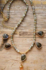 Boho Necklace, Labradorite, Rhinestone