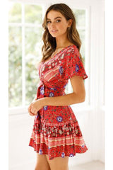 Mini Dress, Sundress, Wrap Dress, Urban Flow in Red and Navy - Wild Rose Boho