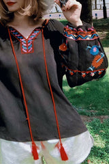 Boho Blouse, Embroidery Cotton in Black - Wild Rose Boho