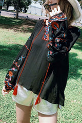 Boho Blouse, Embroidery Cotton in Black - Wild Rose Boho