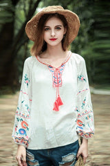 Boho Blouse, Embroidery Cotton in White - Wild Rose Boho