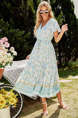 Boho Midi Dress, Sundress, Quincy in Green and Pink