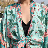 Boho Robe, Kimono Robe,  Beach Cover up, Wild Flower Kelly Green
