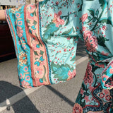 Boho Robe, Kimono Robe,  Beach Cover up, Wild Flower Kelly Green