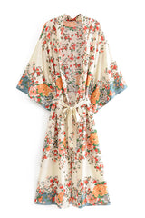 Boho Robe, Kimono Robe, Camila White Floral - Wild Rose Boho