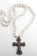 Boho Necklace, RH Precious Pearl, Cross