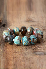 Boho Bracelet, Stretchy Bracelet, Brown Blue Tibetan Ball - Wild Rose Boho