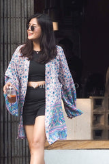 Boho Robe, Kimono Robe, Lovely Purple Verbena - Wild Rose Boho