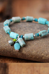 Boho Bracelet, Stretchy Bracelet, Pink and Blue Rhodonite - Wild Rose Boho