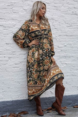 Boho Dress, Gown, Black Winter Rosy - Wild Rose Boho