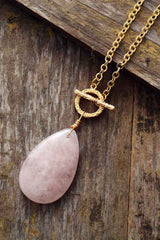 Boho Necklace, Lariat Rose Quartz