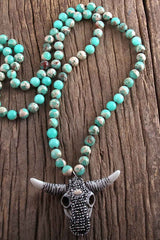 Boho Necklace, RH Antique Horn Crystal Lava Stone
