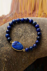 Boho Bracelet, Stretchy Bracelet, Blue Lapis Luzuli and Black Agate - Wild Rose Boho
