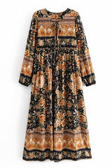 Boho Dress, Gown, Black Winter Rosy - Wild Rose Boho