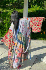 Boho Robe, Kimono Robe, Beach Cover up, Peacock in White and Pink
