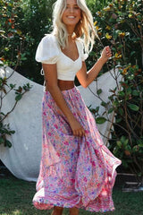Boho Skirt, Maxi Skirt, Wild Floral in Pink - Wild Rose Boho