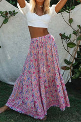 Boho Skirt, Maxi Skirt, Wild Floral in Pink - Wild Rose Boho