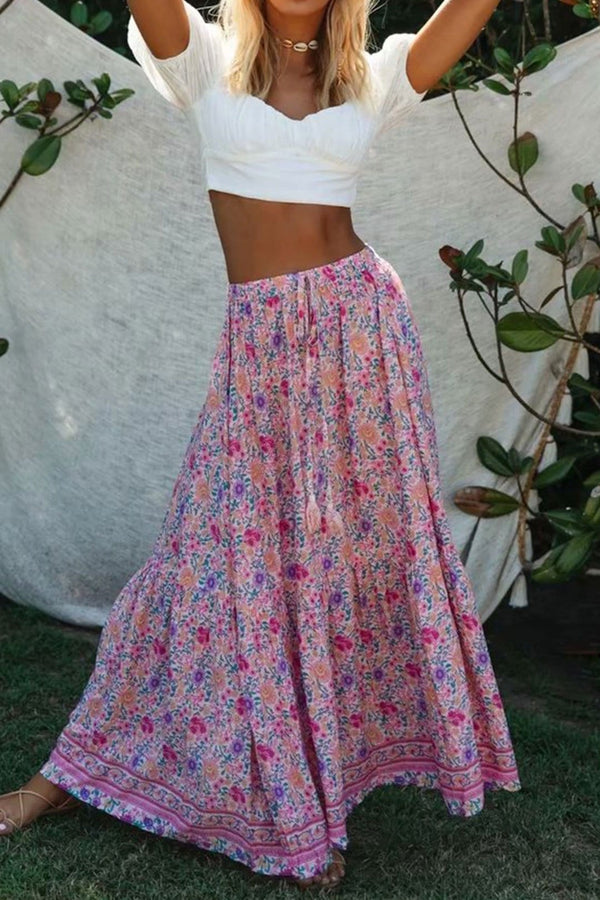 Boho Skirt, Maxi Skirt, Wild Floral in Pink - Wild Rose Boho