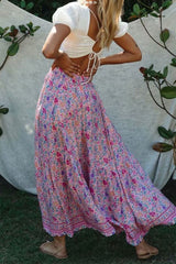 Boho Skirt, Maxi Skirt, Wild Floral in Pink - Wild Rose Boho