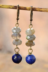 Boho Earrings, Dangle Earrings, Gold Flower Blue Amazonite - Wild Rose Boho