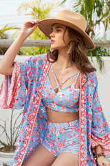 Boho Robe, Kimono Robe,  Beach Cover up, Short Robe, Claire in White, Green, Blue