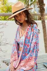 Boho Robe, Kimono Robe,  Beach Cover up, Short Robe, Claire in White, Green, Blue