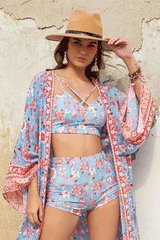 Boho Robe, Kimono Robe,  Beach Cover up, Short Robe, Claire in White, Green, Blue