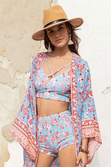 Boho Robe, Kimono Robe,  Beach Cover up, Short Robe, Claire in White, Green, Blue