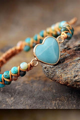 Boho Bracelet, Friendship Bracelet, Macrame Bracelet, Blue Heart Amazonite - Wild Rose Boho