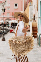Boho Bag, Woven Straw Handbag, Rosalyn Tote - Wild Rose Boho