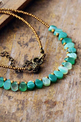 Boho Necklace, Green Semiprecious Stone Seeds