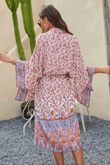 Boho Robe, Kimono Robe,  Beach Cover up, Aubrey Scilla in Pink and Green