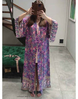 Boho Kimono Robe – “Forest in Purple” Floral Beach Cover-Up for Women