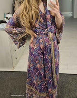 Boho Kimono Robe – “Forest in Purple” Floral Beach Cover-Up for Women