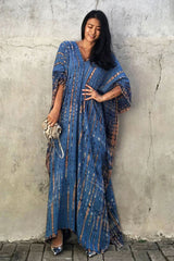 Beach Dress, Maxi Boho Dress, Kaftan Dress, Jose Tie Dry in Blue and White - Wild Rose Boho