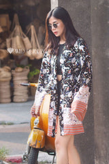 Boho Robe, Kimono Robe, Black Lari Bird - Wild Rose Boho