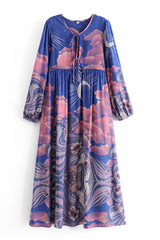 Boho Dress, Gown, Blue Eclipse Flower - Wild Rose Boho