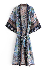 Boho Robe, Kimono Robe, Blue Flamingo - Wild Rose Boho